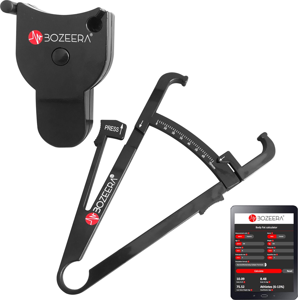 BOZEERA Huidplooimeter en Body Mass Tape