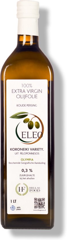 ELEO (1 L) Extra Virgin Olijfolie - 1 liter - Griekse Koroneiki - Herkomst Olympia, Peloponnesos - Superieure Kwaliteit - Zilveren medaille - Zeer Lekker - Uitermate Gezond - Rijk aan Antioxidanten