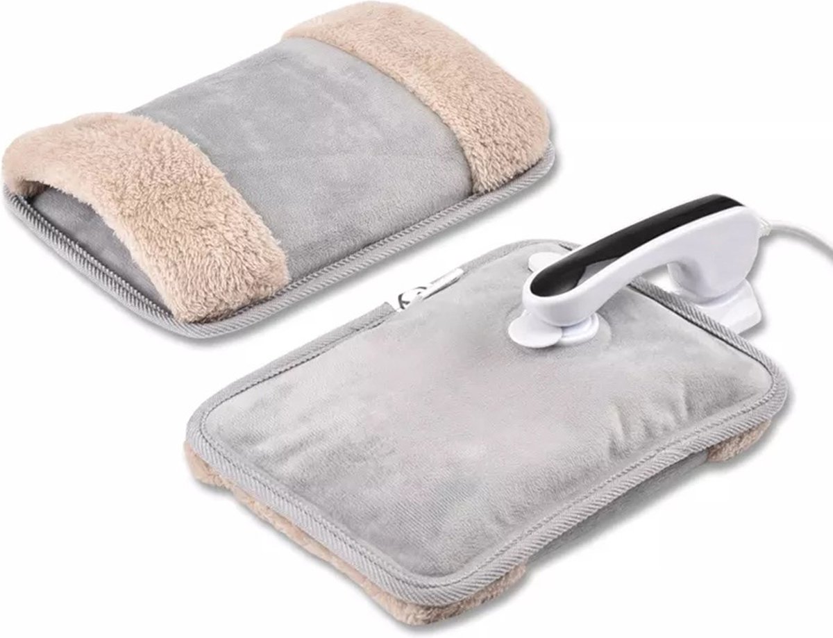 Luxema Elektrische Kruik - Met Handverwarmer - Warmtekussen - Warmwaterkruik - Draadloos - Buikverwarmer - Nekverwarmer - Rugverwarmer - Kruik voor in Bed - Grijs
