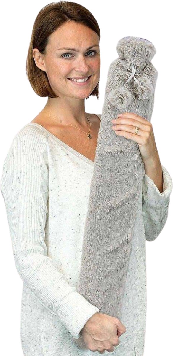 Rivérra Extra lange Kruik met Hoes - Warmwaterkruik - Vrouwen en Mannen – Extra zacht - 2 Liter - Tot 8 uur lang warm - Kruiken - Hem en haar -Grijs
